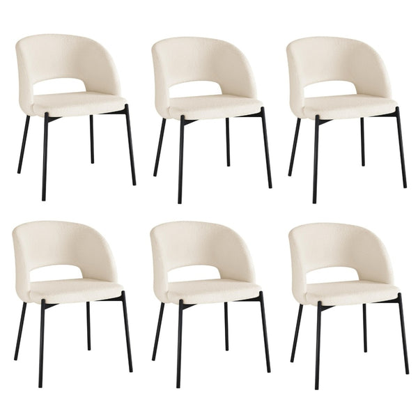  4x Armchair Dining Chair Sherpa White,Gold&Black