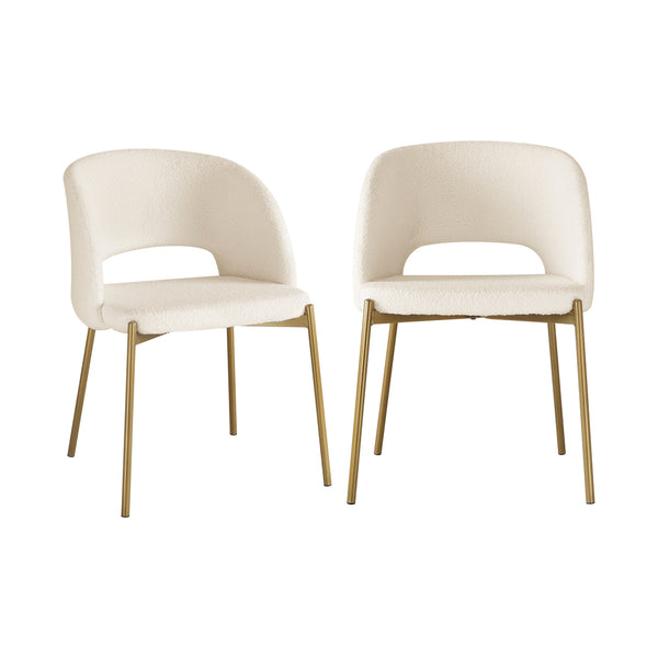  Dining Chair Set of 2 Sherpa White and Gold