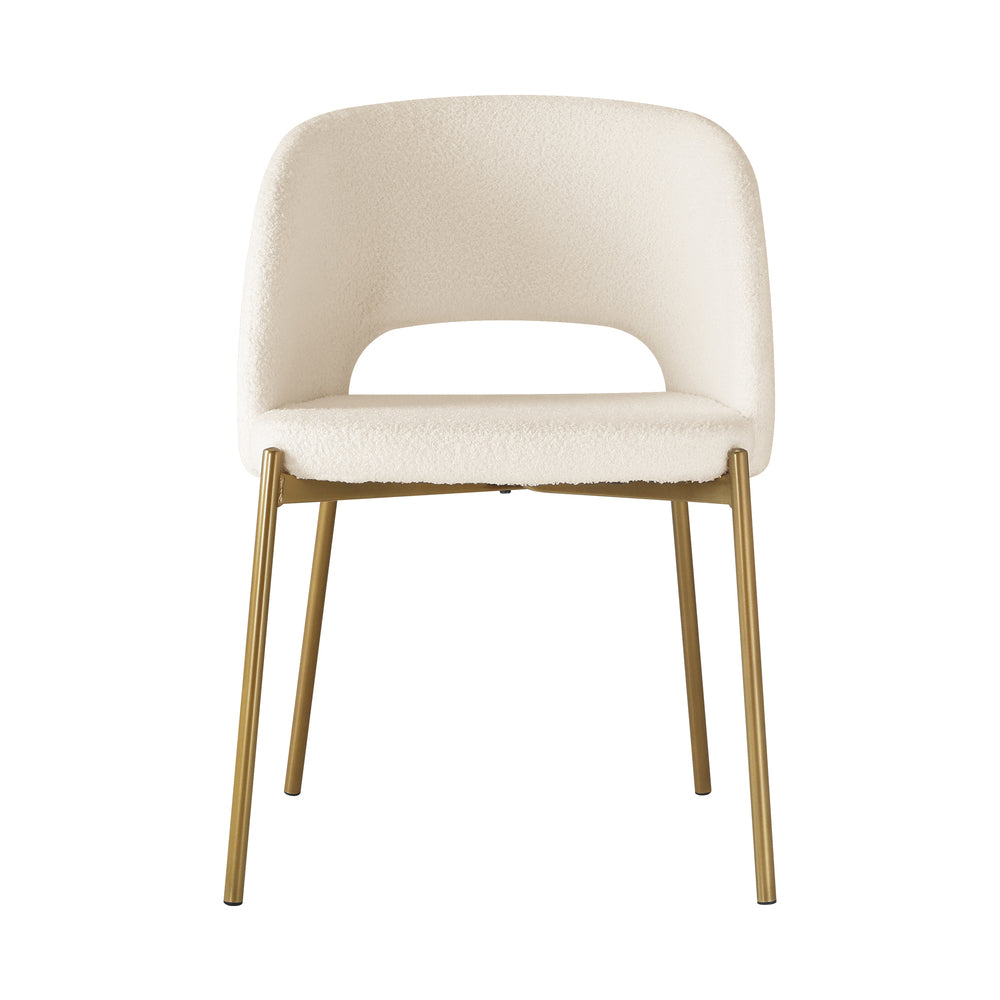 Dining Chair Set of 2 Sherpa White and Gold