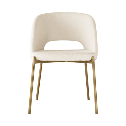 Dining Chair Set of 2 Sherpa White and Gold