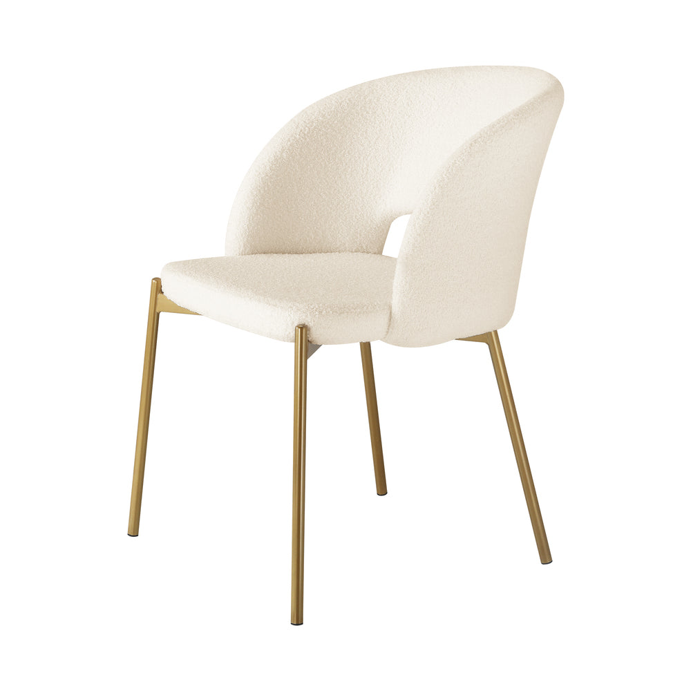 Dining Chair Set of 2 Sherpa White and Gold