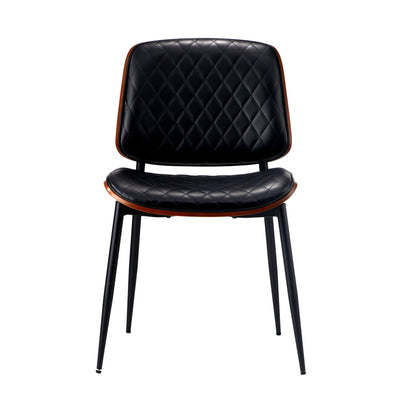 2x Dining Chairs Leather Seat Metal Legs Black/Walnut
