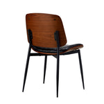 2x Dining Chairs Leather Seat Metal Legs Black/Walnut
