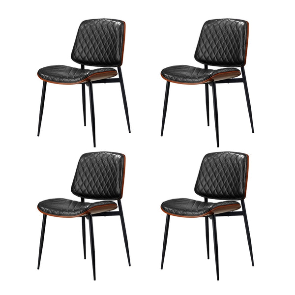  4x/6x Dining Chairs Leather Wooden Metal Legs Black