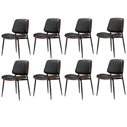 8x Dining Chairs Retro PU Leather Solid Wood Metal Leg Black