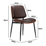 2x Dining Chairs Leather Seat Metal Legs Black/Walnut