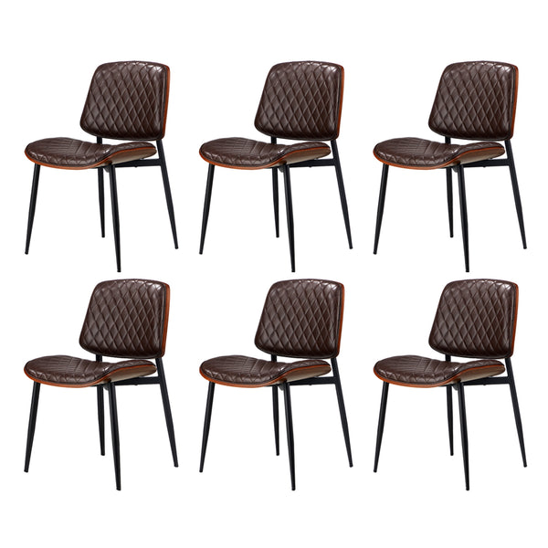  4x/6x Dining Chairs Leather Wooden Metal Legs Walnut