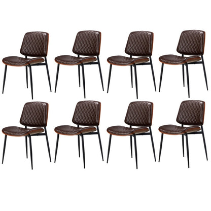 8x Dining Chairs Retro PU Leather Solid Wood Metal Leg Walnut