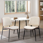 2x Dining Chairs PU Leather Wood Frame Metal Legs White