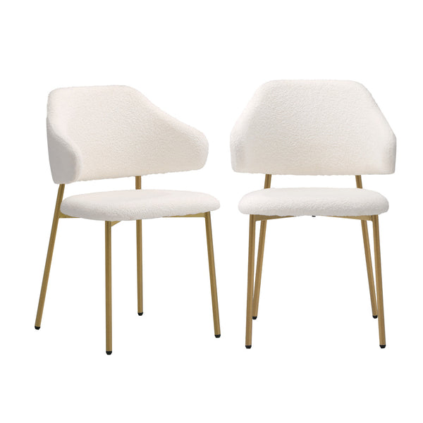  2x Dining Chair Sherpa Gold&White