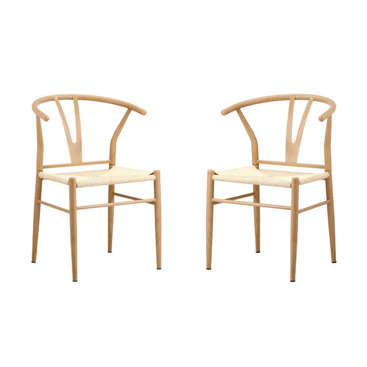 2x Dining Chair Metal Hans Wegner Chair Wishbone Beige