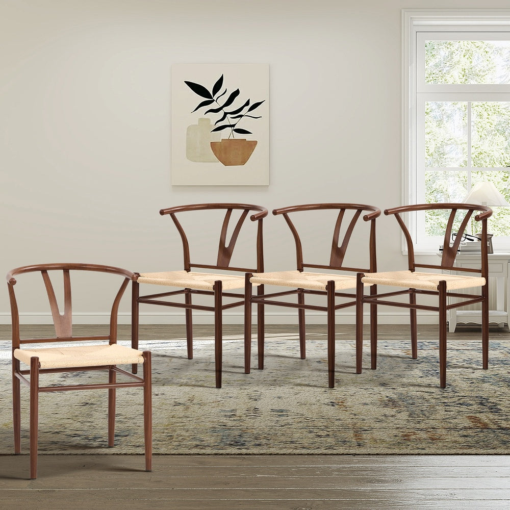 Metal Dining Chair Walnut 54x42.5x78cm