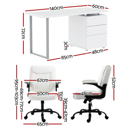 Modern White Computer Desk with Executive Office Chair Set for Home Office