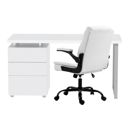 Modern White Computer Desk with Executive Office Chair Set for Home Office