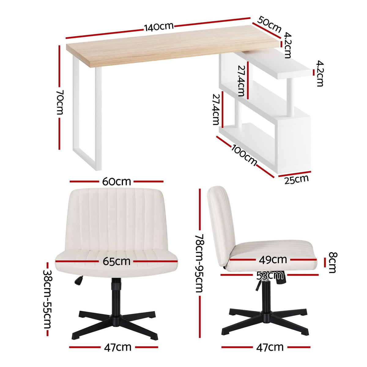 Office Desk Set 140cm 140x50x74.5cm