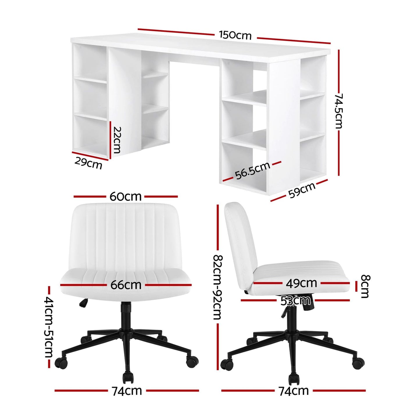 Computer Desk Set 150cm White 150x59x75cm