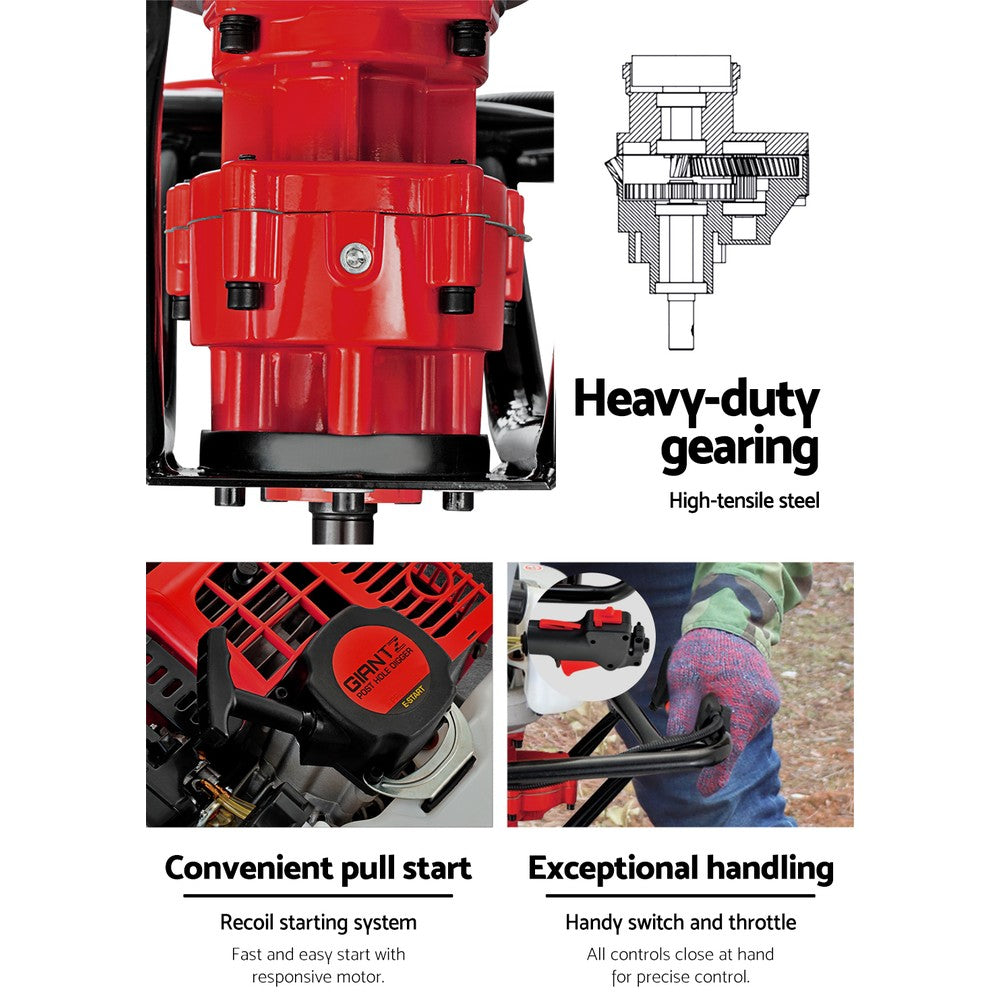 92Cc Post Hole Digger 200Mm Petrol Drill Extension Bits Auger