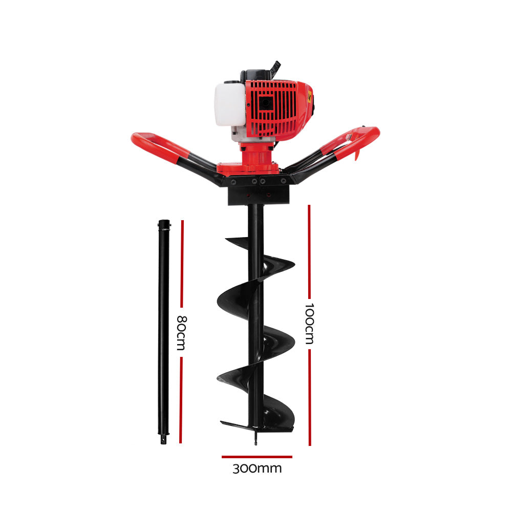 80Cc Post Hole Digger 300Mm Petrol Drill Extension Bits Auger