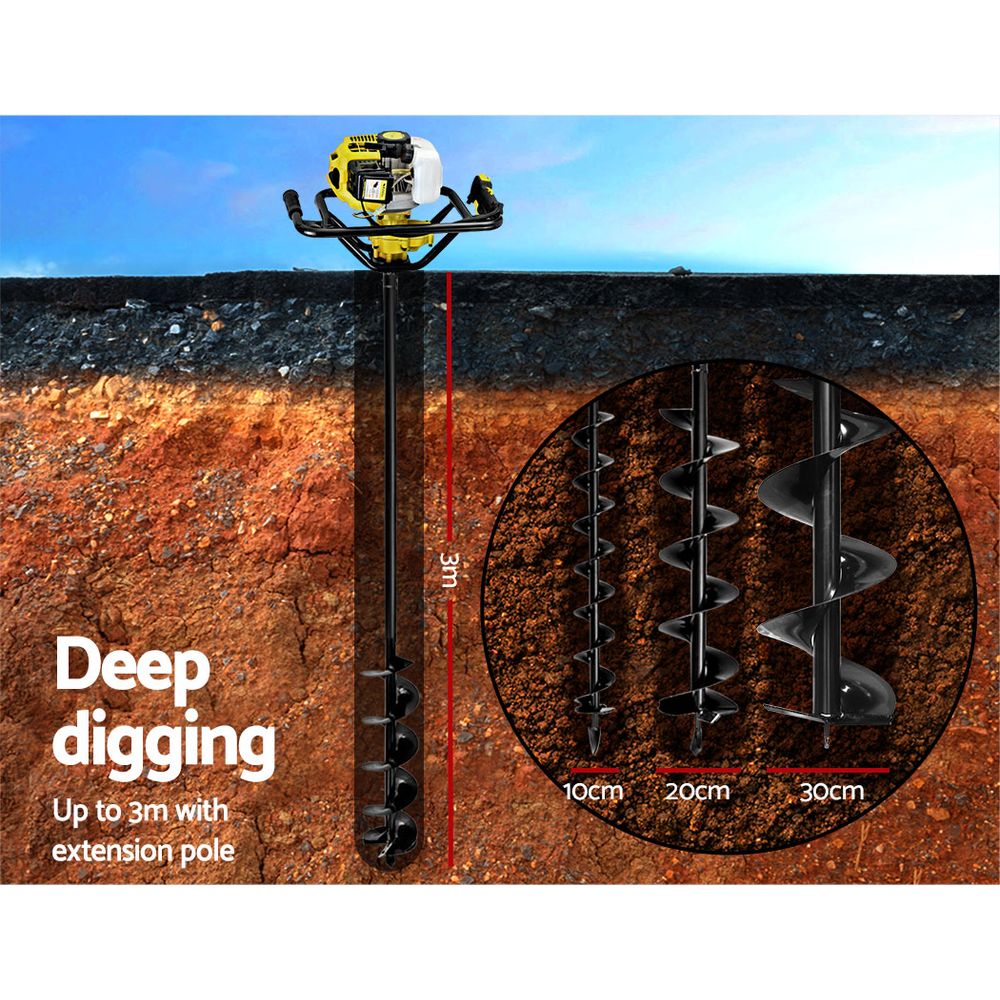 92CC Post Hole Digger Petrol Drill Auger Extension Bits