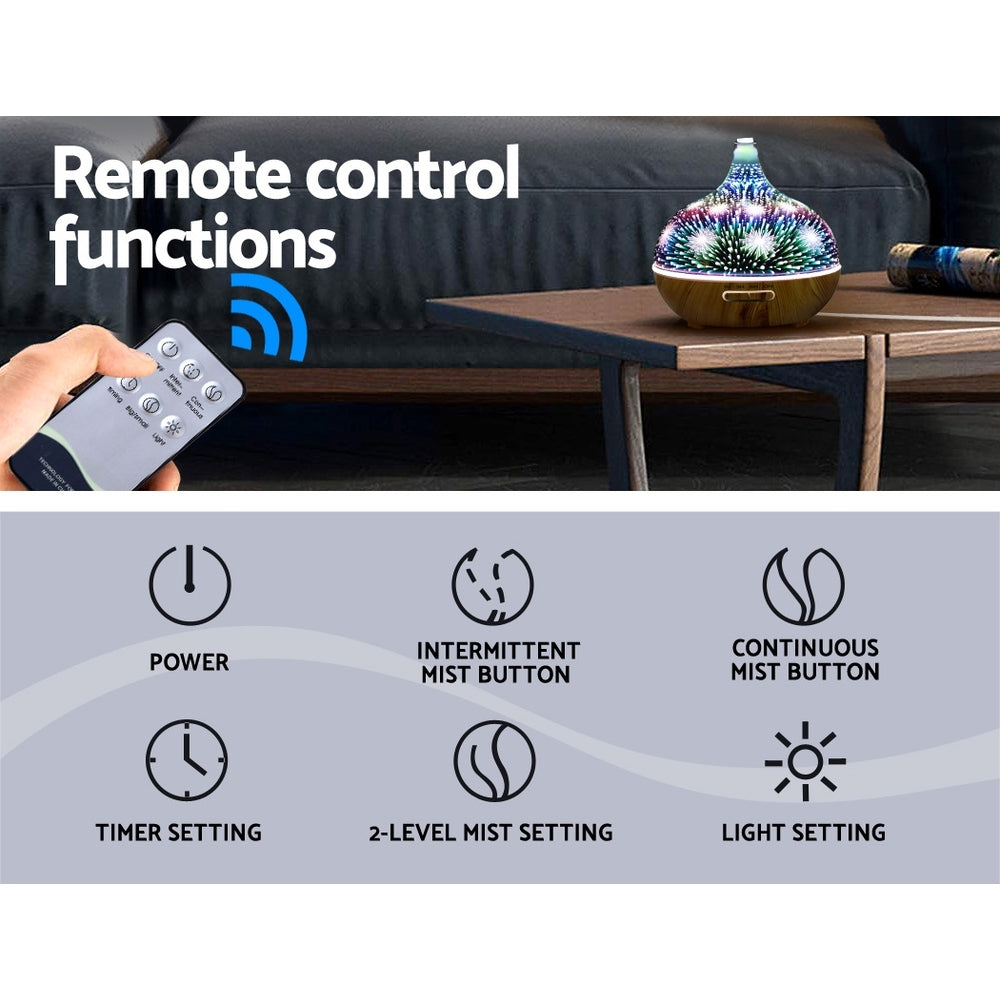 Aroma Diffuser Humidifier LED Night Light 400ml - Remote