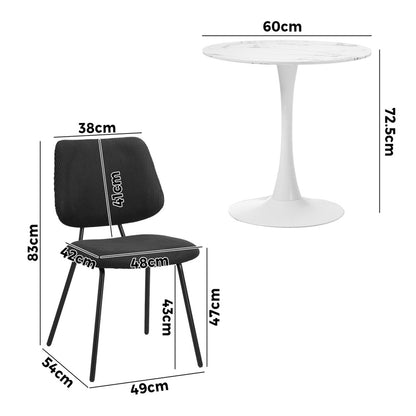Round Dining Table Set 2 Chairs Marble | HomeAndLiving - 3