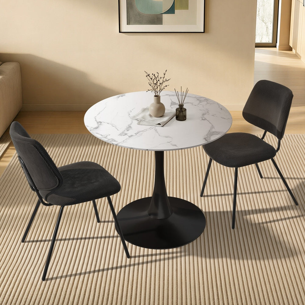 Dining Table Set Round White Table and 2 Black Chairs - 7
