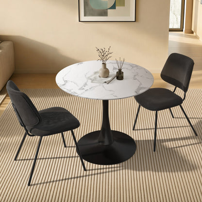 Dining Table Set Round White Table and 2 Black Chairs - 7