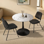 Dining Table Set Round White Table and 2 Black Chairs