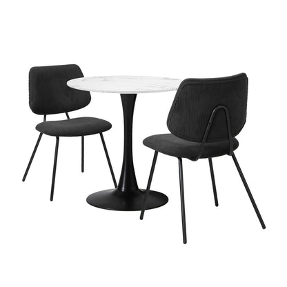 Dining Table Set Round White Table and 2 Black Chairs - 2