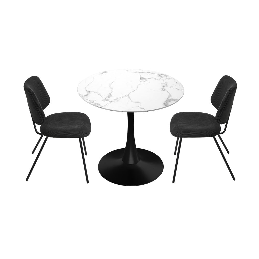 Dining Table Set Round White Table and 2 Black Chairs - 4