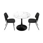 Dining Table Set Round White Table and 2 Black Chairs