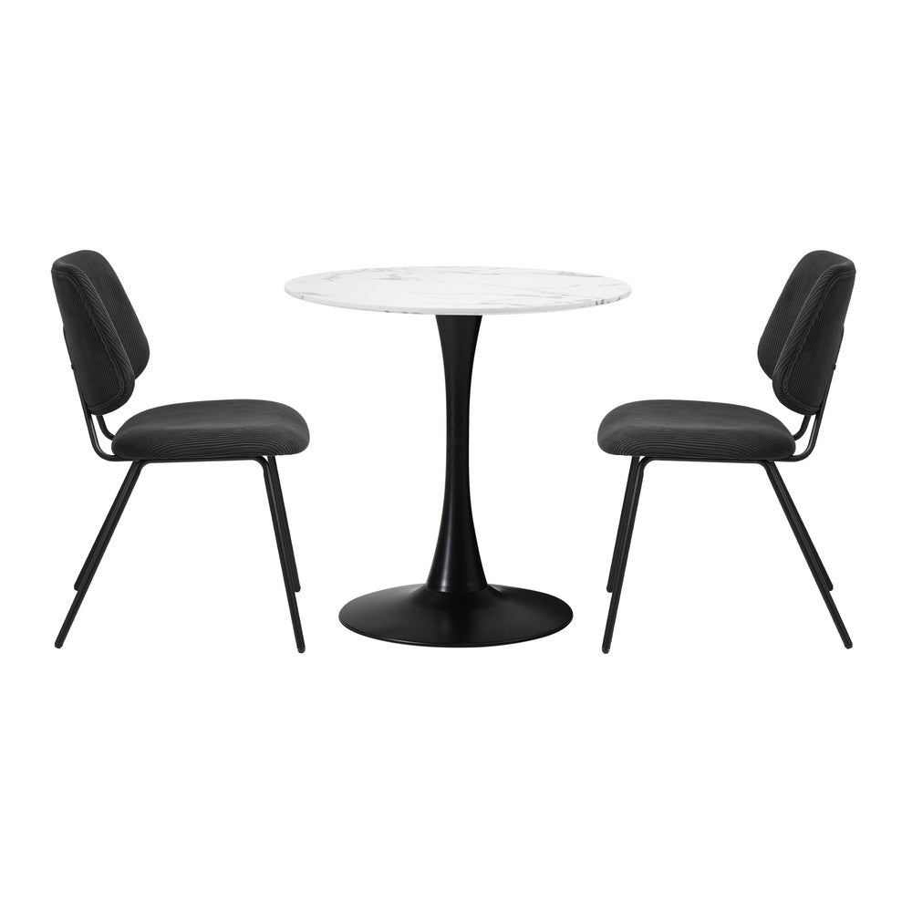 Dining Table Set Round White Table and 2 Black Chairs - 3