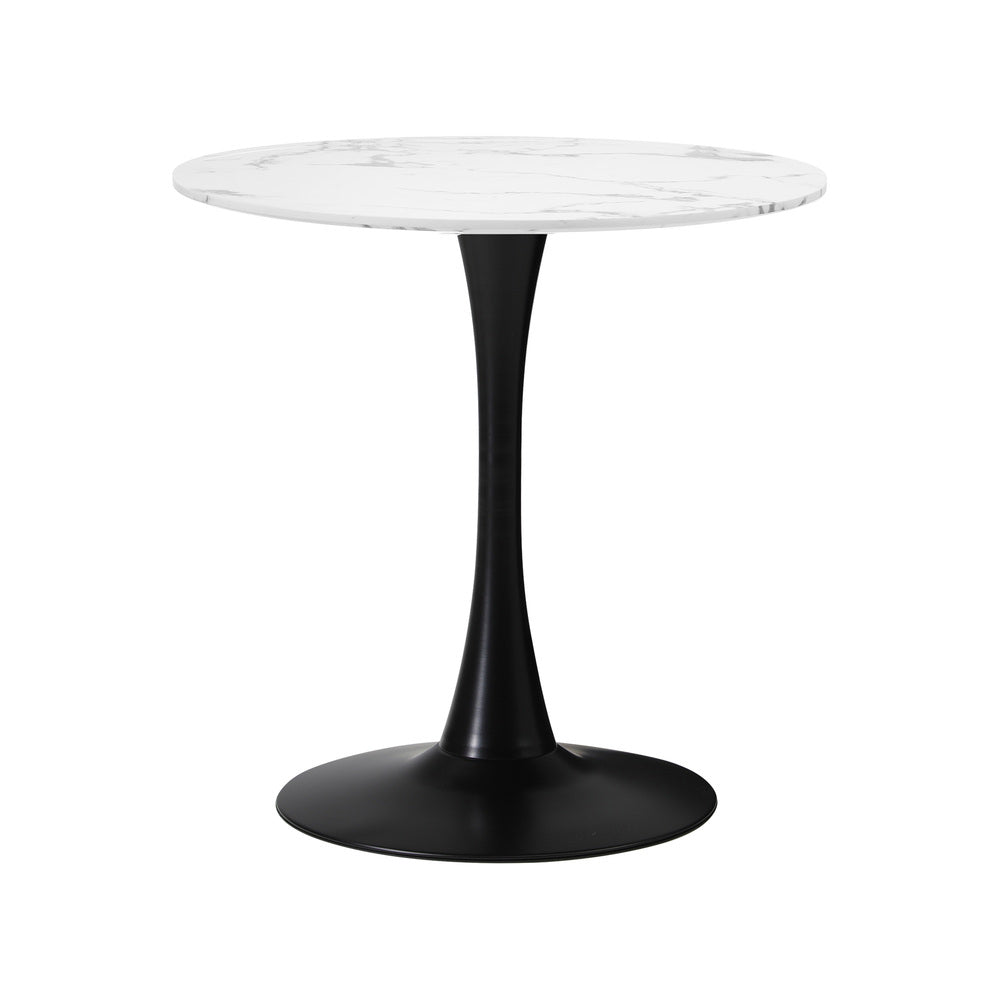 Dining Table Set Round White Table and 2 Black Chairs - 5