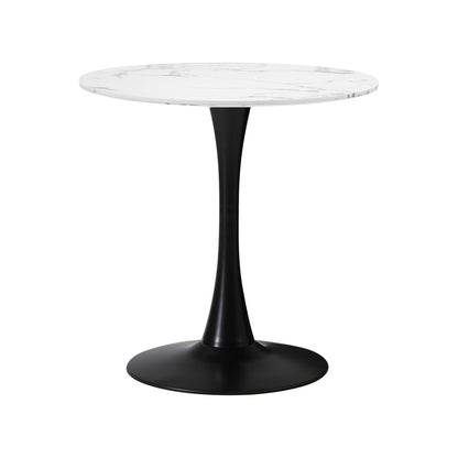 Dining Table Set Round White Table and 2 Black Chairs - 5