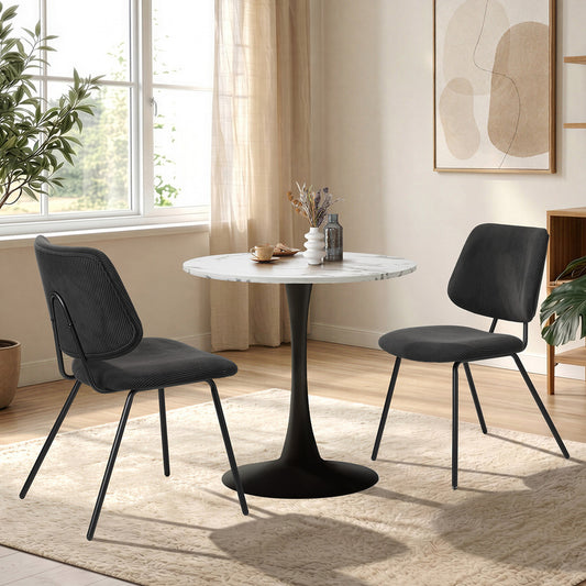 Dining Table Set Round White Table and 2 Black Chairs