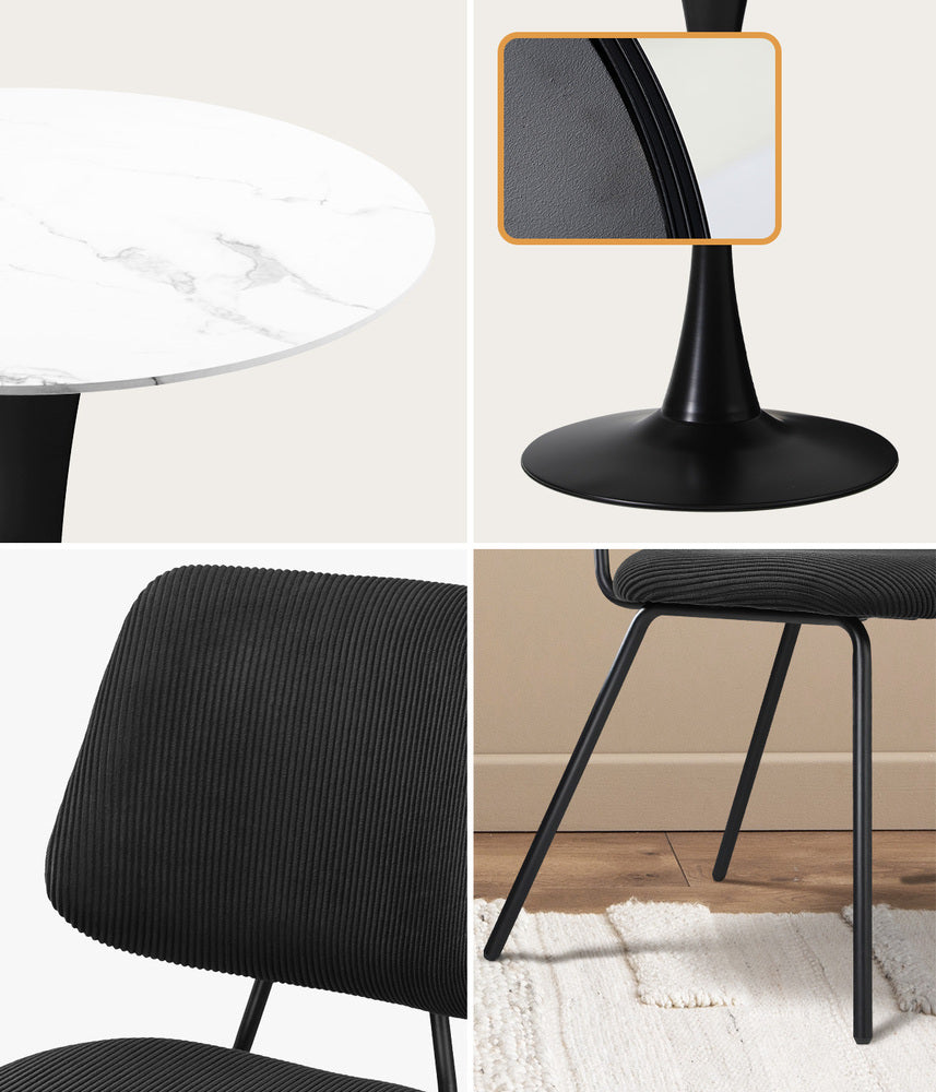 Dining Table Set Round White Table and 2 Black Chairs - 8