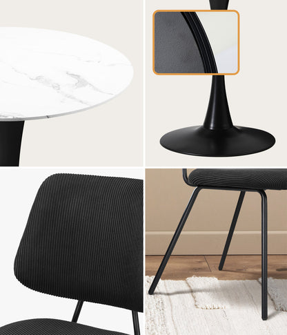 Dining Table Set Round White Table and 2 Black Chairs - 8