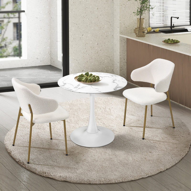 Round Dining Table with Dining Chairs Sherpa Gold&White
