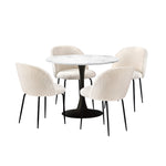 90cm Round Dining Table with 4PCS Chairs Sherpa White