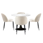 90cm Round Dining Table with 4PCS Chairs Sherpa White