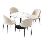 90cm Round Dining Table with 4PCS Chairs Sherpa White