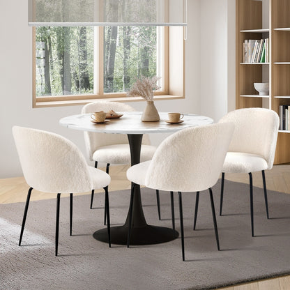 90cm Round Dining Table with 4PCS Chairs Sherpa White