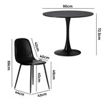 90cm Round Dining Table with 4x Dining Chairs PU Leather Black