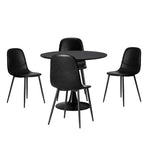 90cm Round Dining Table with 4x Dining Chairs PU Leather Black