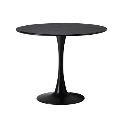 90cm Round Dining Table with 4x Dining Chairs PU Leather Black