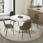 90cm Round Dining Table with 4 PU Leather Chairs Green for Kitchen or Dining