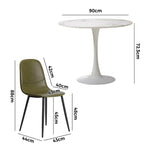 90cm Round Dining Table with 4 PU Leather Chairs Green for Kitchen or Dining
