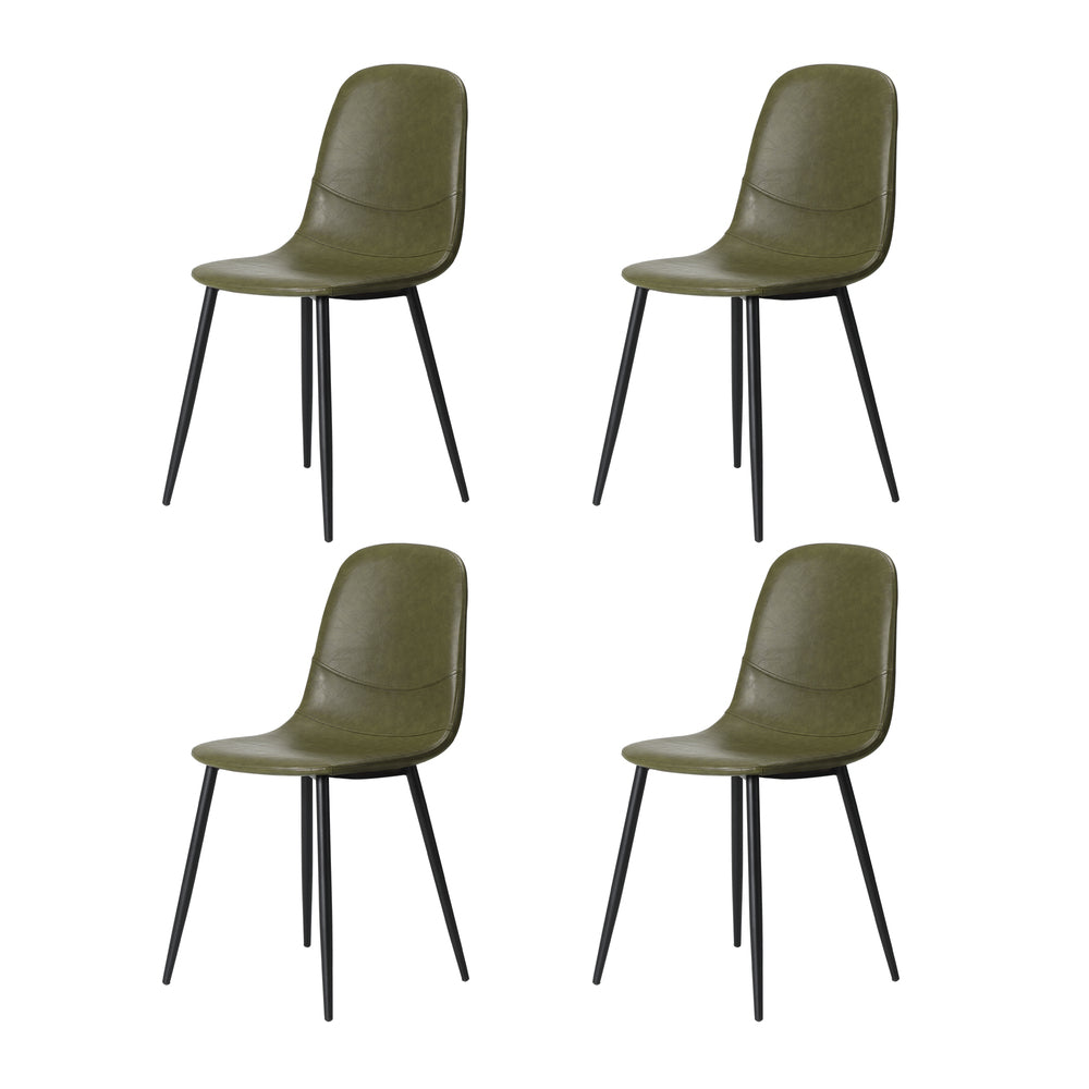 90cm Round Dining Table with 4 PU Leather Chairs Green for Kitchen or Dining