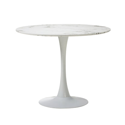 90cm Round Dining Table with 4 PU Leather Chairs Green for Kitchen or Dining