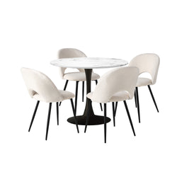 90cm Round Dining Table with 4PCS Chairs White and Black